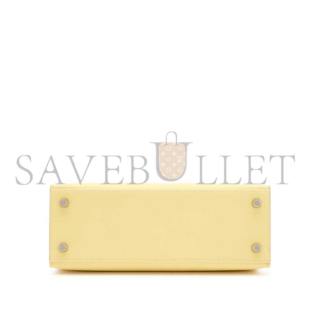 HERMÈS JAUNE POUSSIN EPSOM SELLIER KELLY 25 PALLADIUM HARDWARE (25*17*7cm)